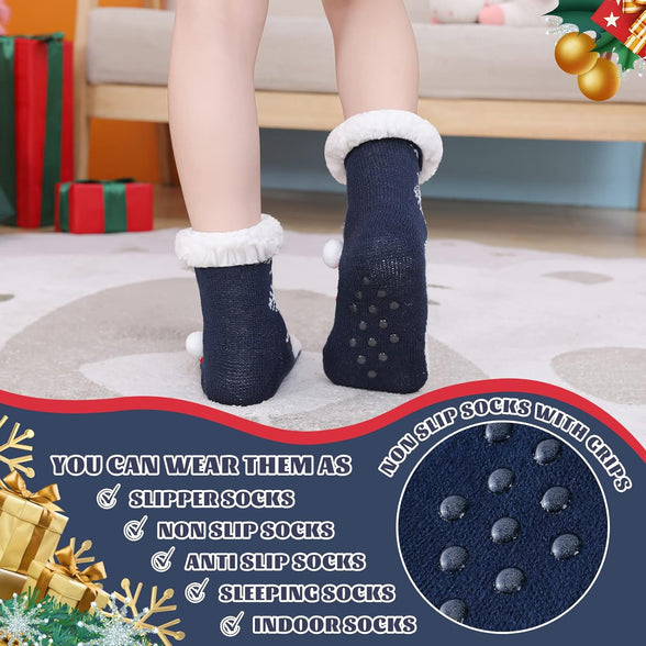 HERYEBING Kids Slipper Socks Boy Girl Chunky Knit Non Slip Socks Soft Fuzzy Warm Thick Fleece lined Christmas Stockings Child Toddler Winter Socks