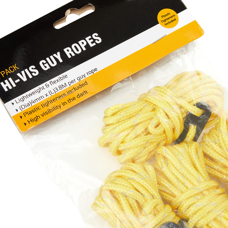 Milestone Camping Camping 20540 Hi-Vis Guy Ropes ~ Pack of 4 ~ Yellow, 4 Pack