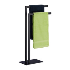 Relaxdays Towel Rack, 2 Bars, Free Standing, for Bathroom, made of Iron, Double Towel Rack HWD: 81 x 49 x 20 cm, Black