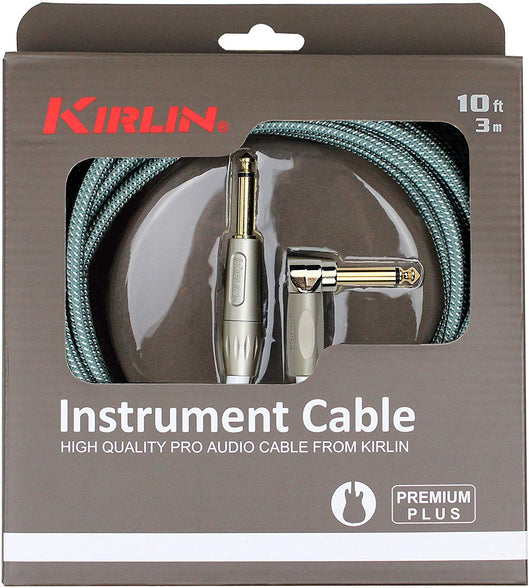 Kirlin Cable Iwb-202Pfgl-10/Ol -10 Feet- Straight To Right Angle 1/4-Inch Plug Premium Plus Instrument Cable, Olive Green Tweed Woven Jacket