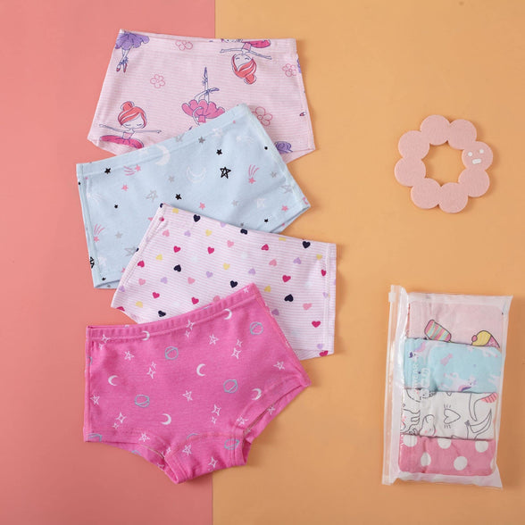 XZYIXYS 4-pack little girl's underwear,boxer panties,100% cotton,preschool children,cartoon,cute,comfortable,wearable in all seasons,4-5 Y