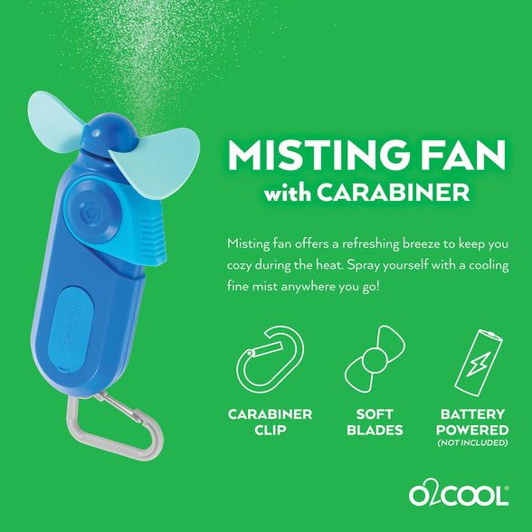 O2COOL Sport Misting Fan - Portable Pocket Size Battery Powered Cooling Fan With Carabiner Clip (Blue)