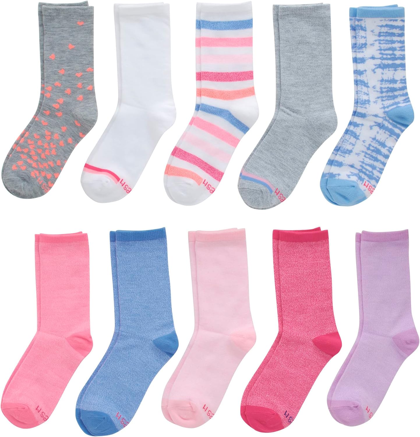 Hanes girls Ultimate Fashion Crew Socks Pack, Lightweight Stretch Crew Socks, Assorted 10-pair Pack, Small Socks (pack of 10)