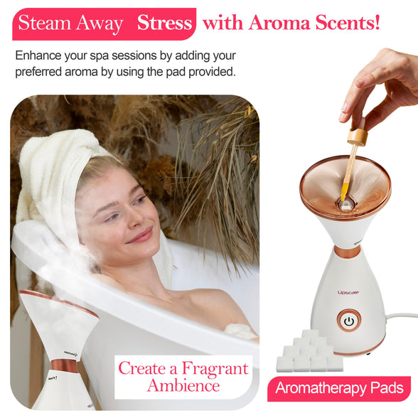 3-in-1 Nano Ionic Facial Steamer|Humidifier|Aroma Therapy Oil Tablets| Dense Steam| Large 80ml tank| Unclogs Pores - Blackheads - Spa Quality - Bonus Aroma Therapy Tablets