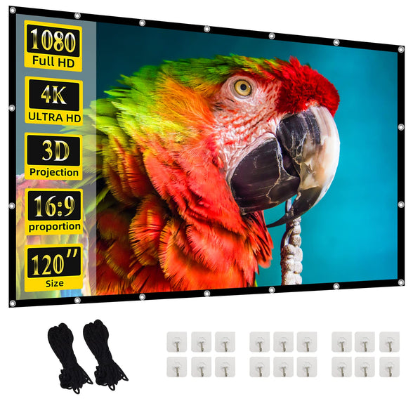 Projector Screen,120 inch 16:9 Foldable Movie Screen for Home, Office, Party, Classroom, Outdoor Indoor Movies.