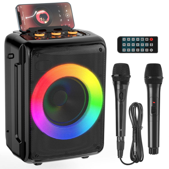 JYXAE-D13 Karaoke Machine for Adults and Kids, Bluetooth Speaker with 2 Microphones, Portable Party Karaoke Speaker with DJ Lights Support TWS/REC, PA System Best Gift for Brithday etc