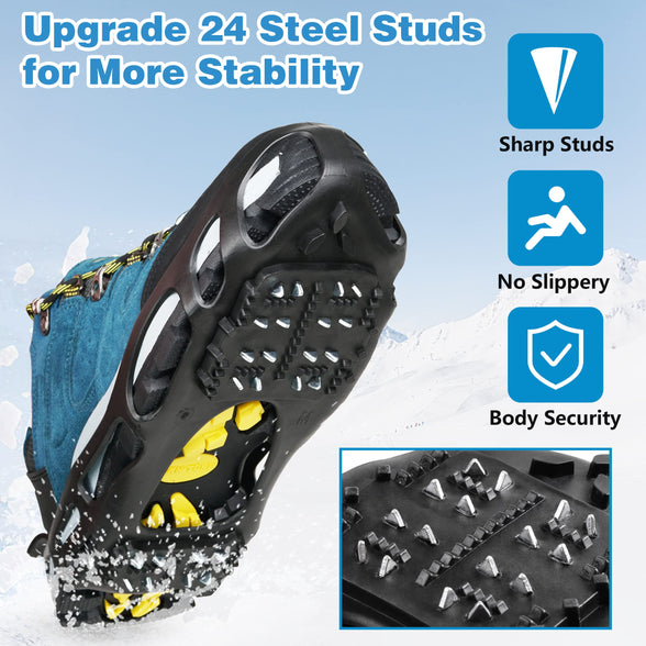Ice Cleats Snow Traction Cleat Crampons for Shoes and Boots Non Slip Cleat Covers Ice Snow Grippers with Adjustable Straps for Walking on Snow & Ice Hiking Climbing Mountaineering Fishing Small
