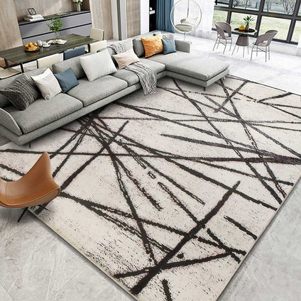Leesentec Area Rugs Soft Modern Rug Carpet Geometric Stripe Rug Non Slip Cashmere Rug for Bedroom Living Room Floor Mat (Beige, 160 x 200 cm)