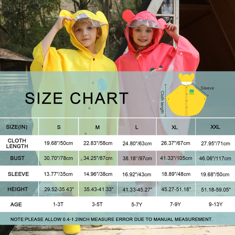 AIWUHE Kids Rain Poncho Cartoon Raincoat Jacket Cute Rain Coat Toddler Boys Girls Rain Cape Light Waterproof Hoodie Outwear, for 1-3 Y