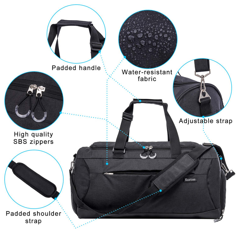 Kuston Sports Gym Bag with Shoes Compartment &Wet Pocket Gym Duffel Bag Overnight Bag for Men and Women