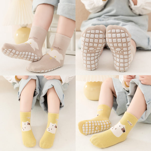 vkxqtep Toddler Anti Slip Socks, Cute Baby Socks with Grips Crew Socks for Infants Boys Girls 4 Pairs (6-12 Months)