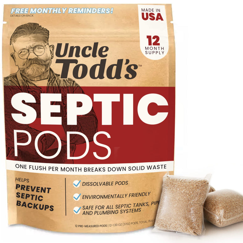 Uncle Todd's Septic Pods - Septic Tank Treament - 12 Count One Year Supply - One Flush per Month - Eco-Friendly and Powerful Solution for Septic Systems