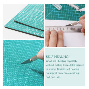 Self Healing Rotary Cutting Mat Double Sided, A4 Cutting Mat Perfect with 1 Craft Carving Tool and 1 Stainless Steel Ruler(30cm), for Sewing, Quilting, Arts and Crafts