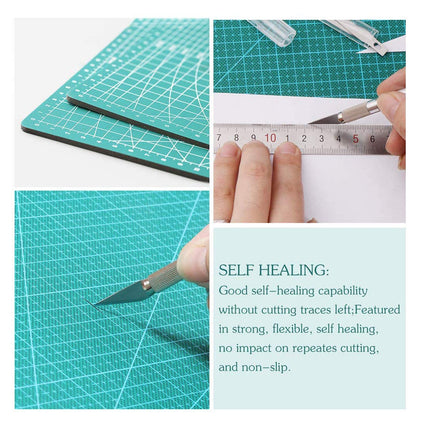 Self Healing Rotary Cutting Mat Double Sided, A4 Cutting Mat Perfect with 1 Craft Carving Tool and 1 Stainless Steel Ruler(30cm), for Sewing, Quilting, Arts and Crafts