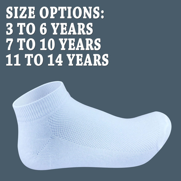 Boys White Cotton Ankle Liners - Sports - School Socks 5 Pairs Pack