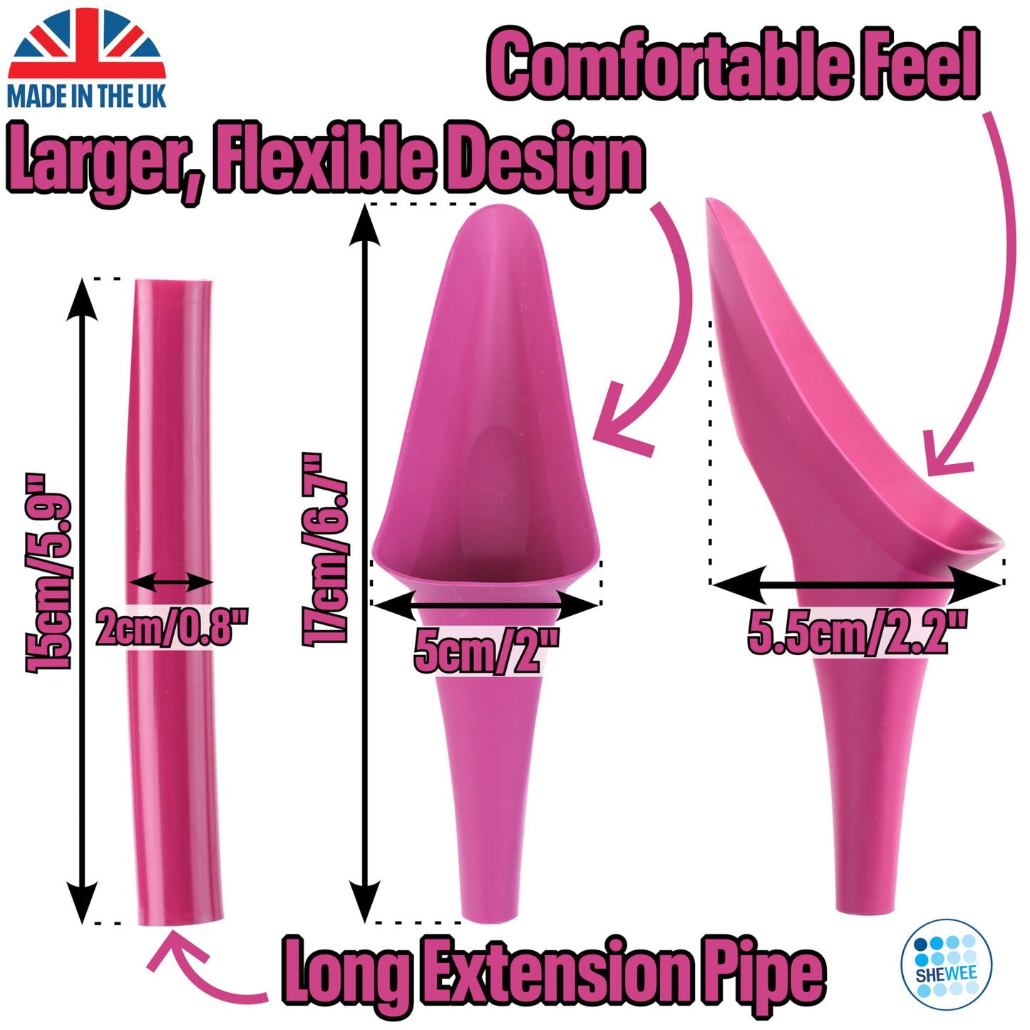 SHEWEE Flexi - Reusable Pee Funnel – A Flexible, Larger Version Of The Original Female Urination Device Since 1999! Quickly, Easily and Discreetly, Wee Standing Up. Comes with an Extension Pipe.
