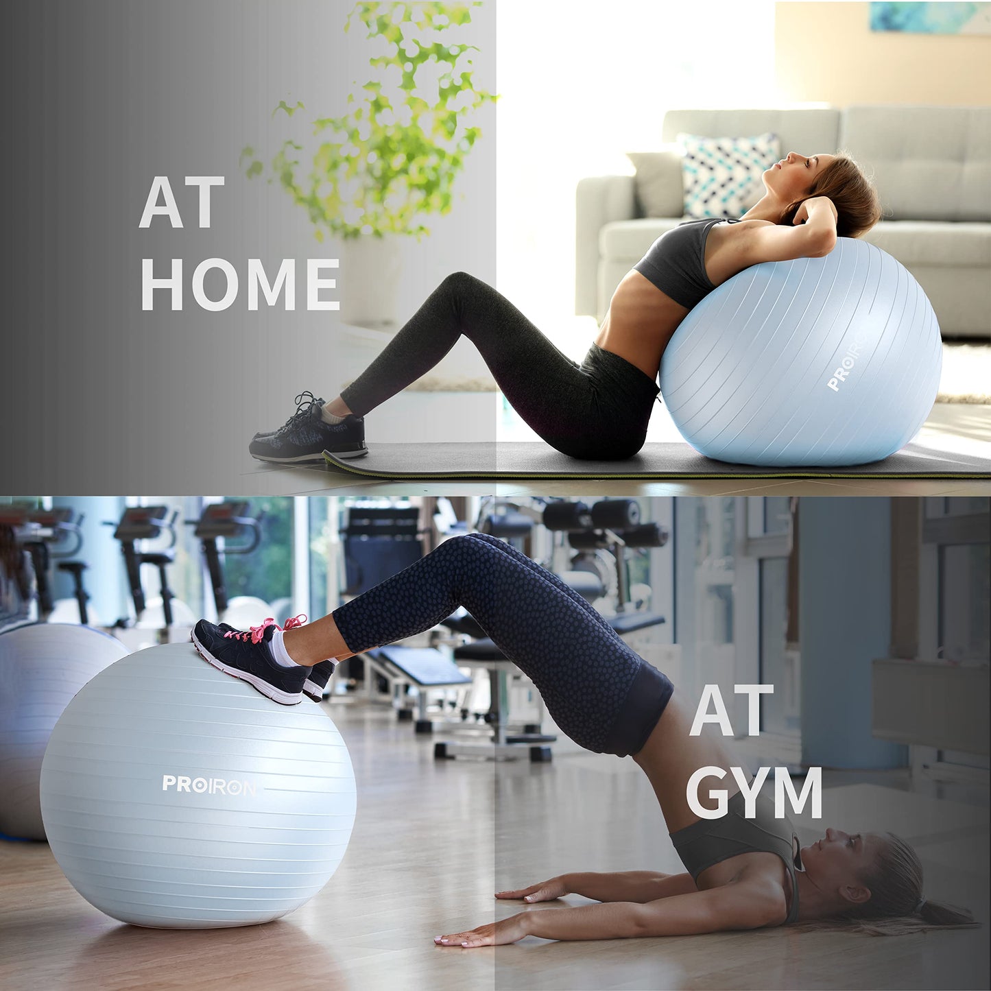 PROIRON Yoga Ball Anti-Burst Exercise Ball Chair with Quick Pump Slip Resistant Gym Ball Supports 500KG Balance Ball for Pilates Yoga Birthing Pregnancy Stability Gym Workout Training (55-75cm)