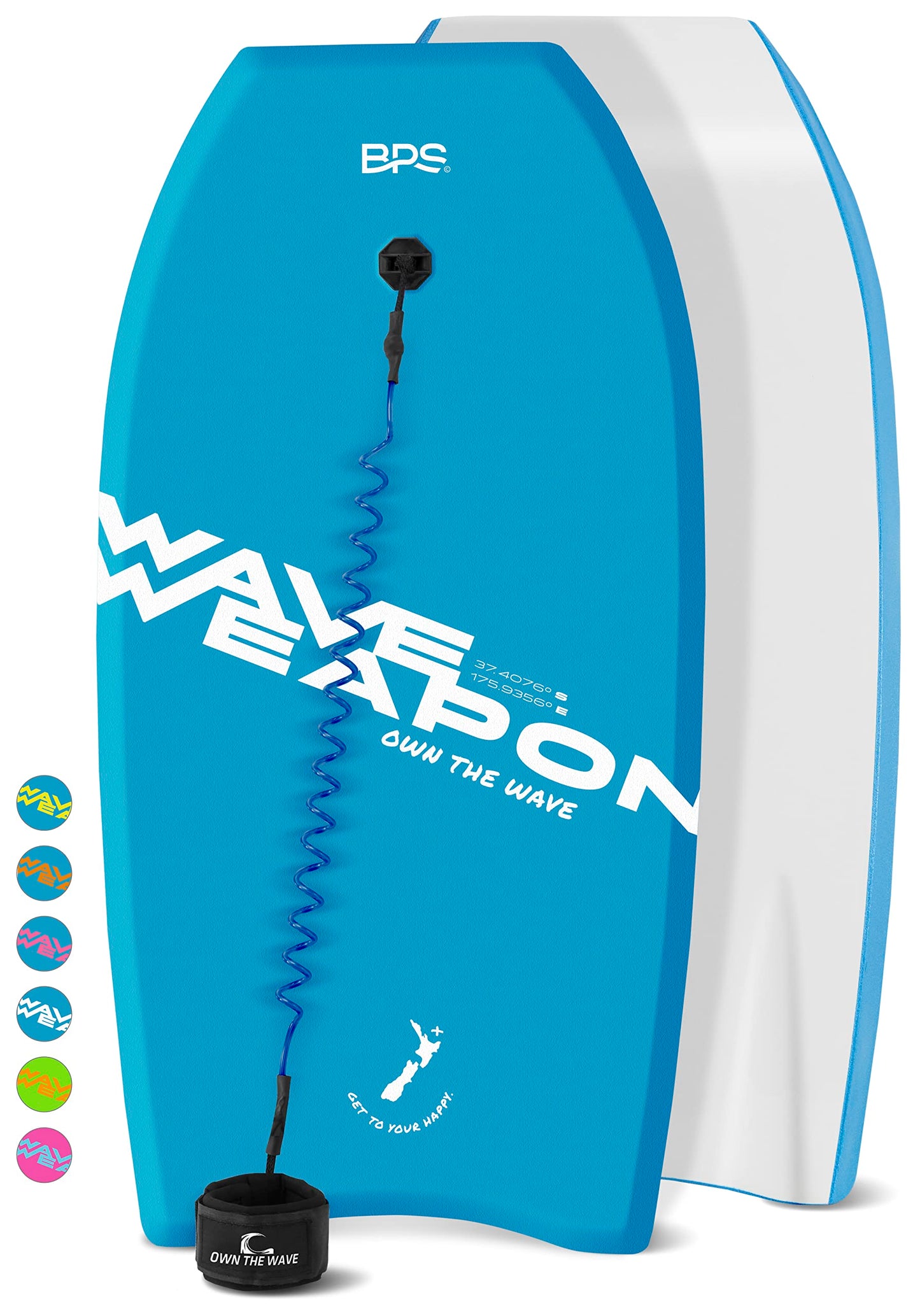 Own the Wave 'Wave Weapon' Bodyboard with Premium Leash and Fin Tethers, Lightweight with EPS Core