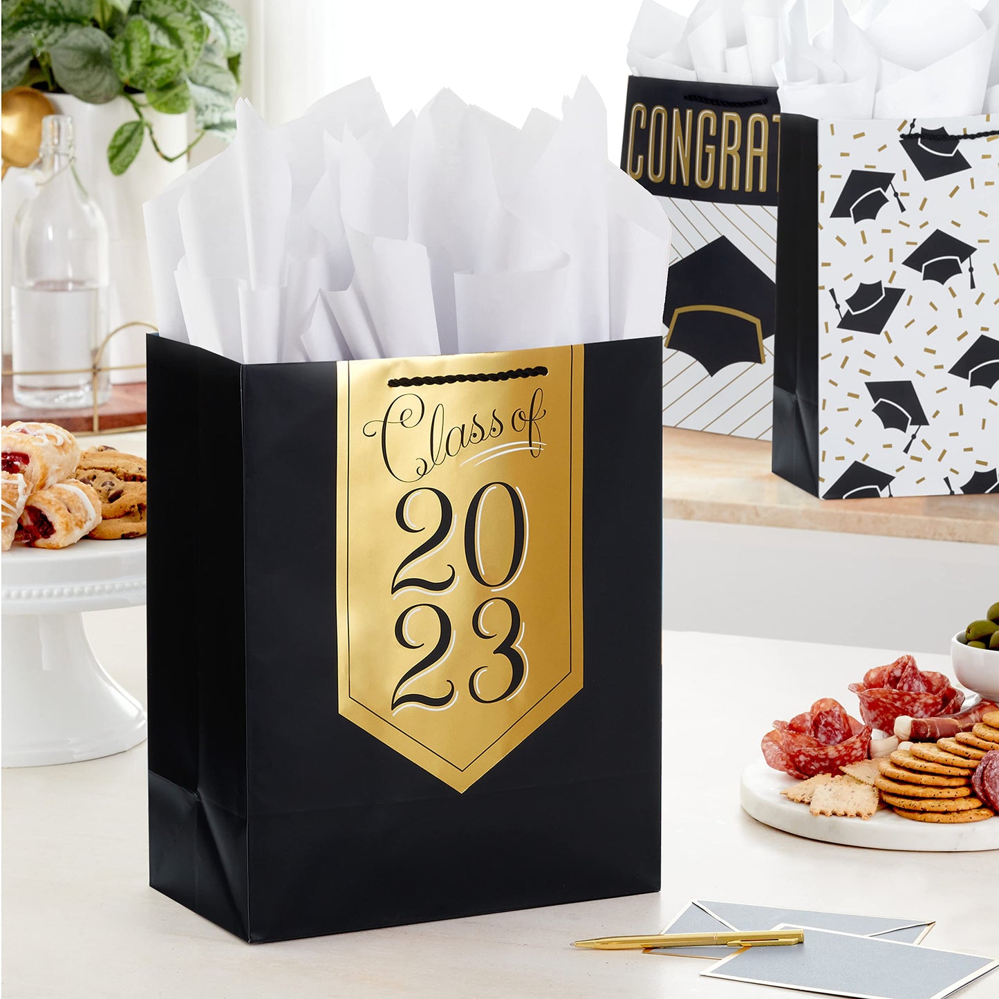 Hallmark Wrap 13" Large Gift Bag with Tissue Paper Set, 11, Black, Gold, White