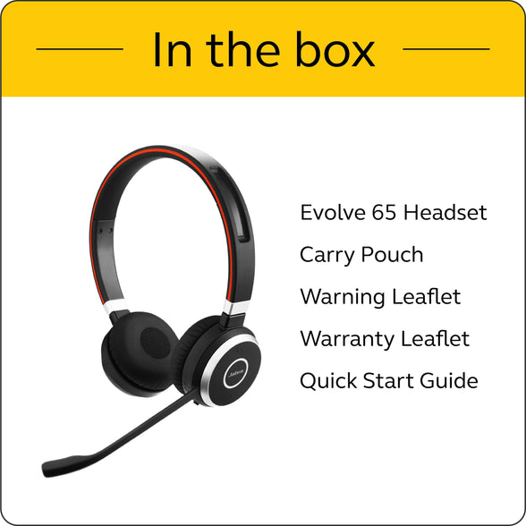 Jabra Evolve 65 UC Stereo Wireless Bluetooth Headset/Music Headphones Includes Link 360 (U.S. Retail Packaging)