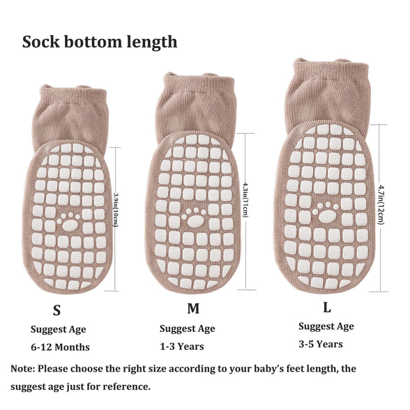 vkxqtep Toddler Anti Slip Socks, Cute Baby Socks with Grips Crew Socks for Infants Boys Girls 4 Pairs (6-12 Months)