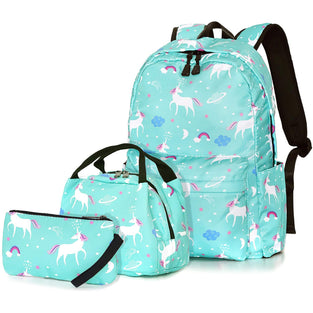 Dream Unicorn School Bag Set, Junlion Soft Polyamide Bag Waterproof Lightweight Laptop Backpack Lunch Bag Pencil Case for Pupils Office Worker