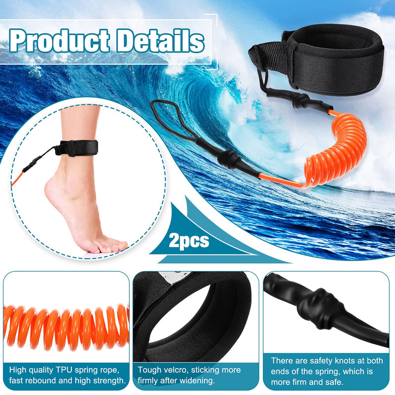2 Pieces Surf Board Leashes Coiled Leash SUP Leash Rope Paddle Board Surfboard Leash Surfing Leg Rope SUP Board Leash Surf Straps Stay on Board Ankle Strap Sup Ankle Accessory for Surfing
