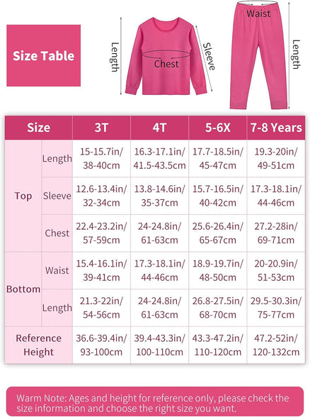 Resinta 6 Pieces Cotton Girls' Thermal Underwear Set Girls' Top and Long  Johns Winter Base Layer Top & Bottom, 3 Set