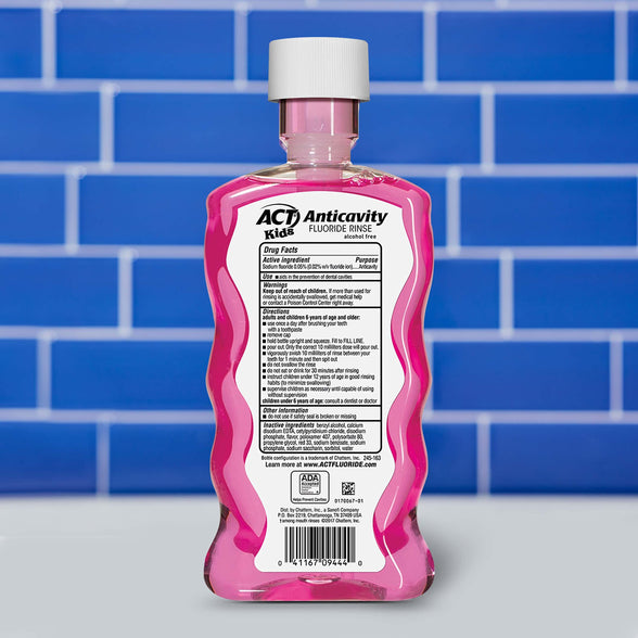 ACT Kids Anticavity Fluoride Rinse Bubble Gum Blowout 16.9 fl. oz. Accurate Dosing Cup, Alcohol Free