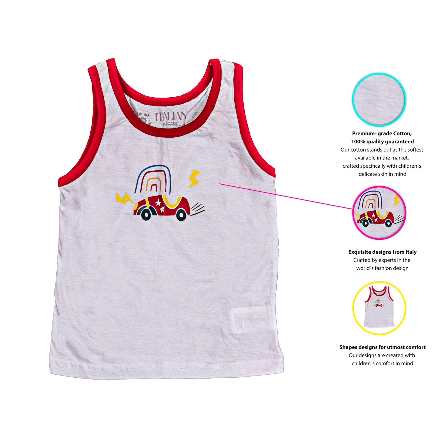 ITALIAN APPAREL - Toddler & Boys and Girls Shirts Tank TOP - 100% Cotton Imported Kids Uniforms Clothes Tshirts Underwear