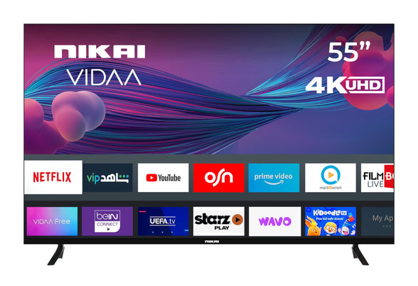 Nikai 55 Inch Smart TV, VIDAA OS, 4K UHD Quality, Dolby Vision, Apple Airplay, Smooth Motion, Quad Core Processor, Game Mode Plus, Official Apps YouTube, Netflix, Metro Muscat, Prime, Shahid - UHD55SVDLED