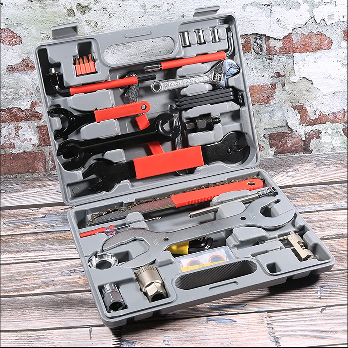 Bike Repair Tool Kit,44 Pcs Bicycle Tools with Carrying Case for Mountain/Road Bicycle Repairs Repair Chain Bike Tire Pedal Wrench Brakes Lights