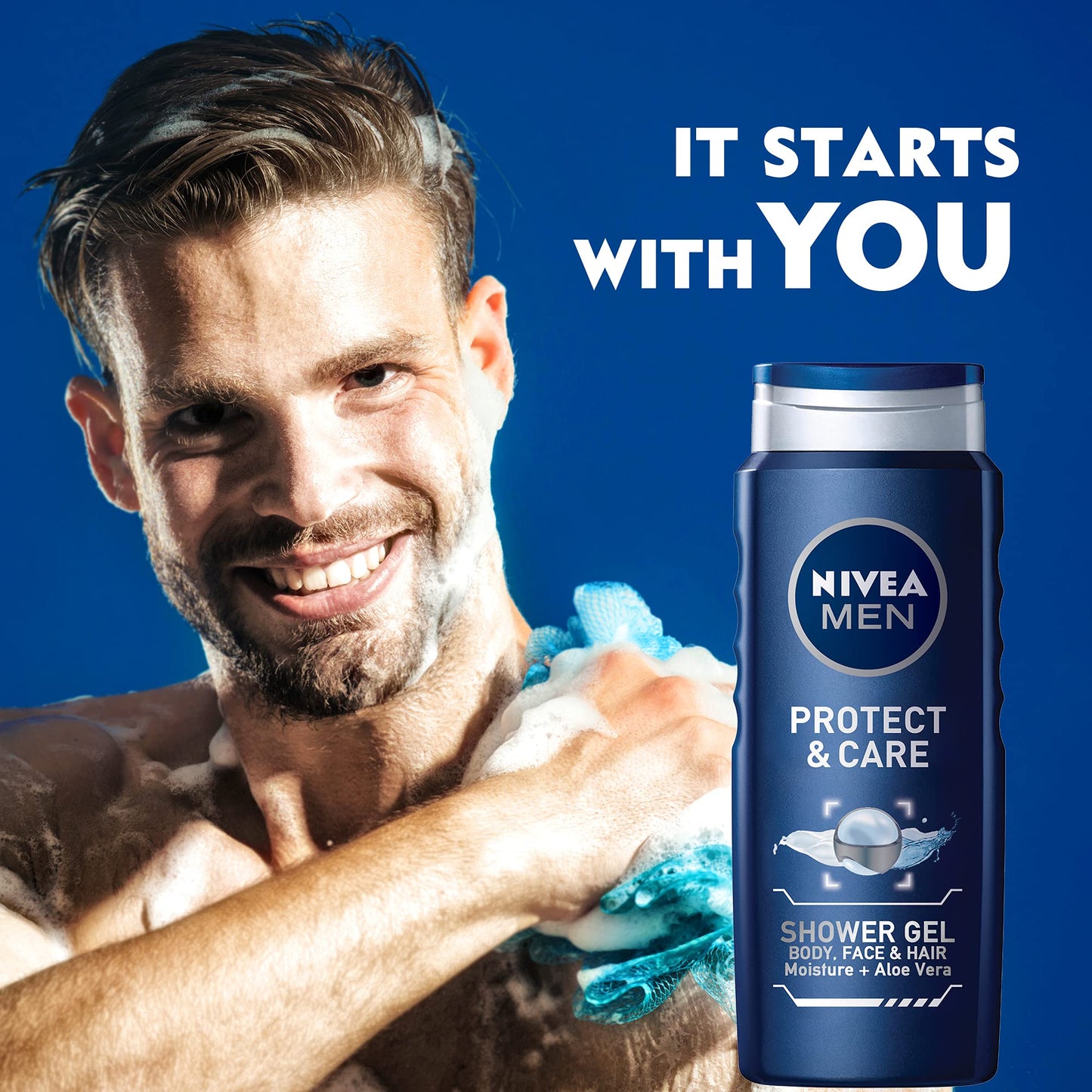 NIVEA MEN 3in1 Shower Gel Body Wash, Protect & Care Aloe Vera Masculine Scent, 500ml