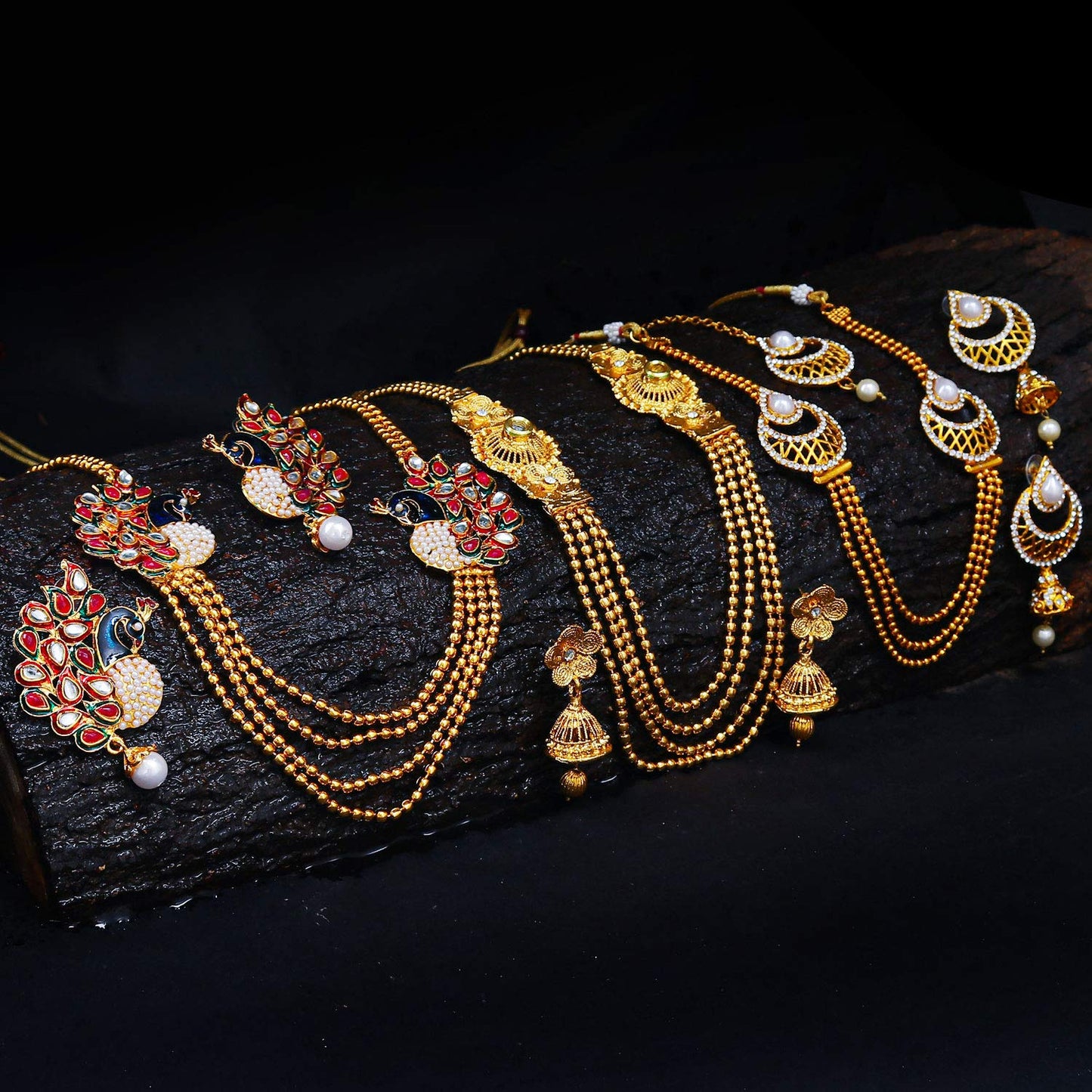 Sukkhi Gorgeous Pearl Gold Plated Wedding Jewellery Kundan Peacock Meenakari Multi-String Necklace Set Combo For Women (457Cb2700)