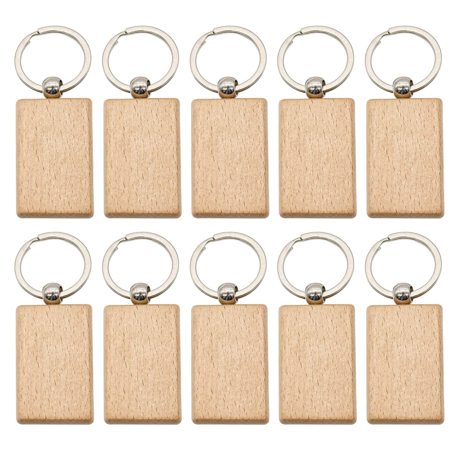 Key Chain, Blank Wood Keychain Key Ring Key Tags Personalized EDC or Best Wooden Gift Craft (Rectangle, 10 Pack)