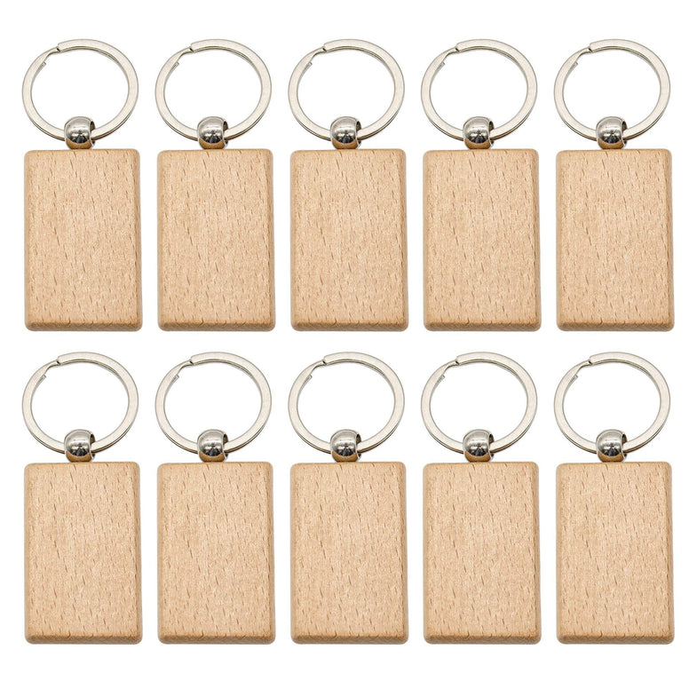 Key Chain, Blank Wood Keychain Key Ring Key Tags Personalized EDC or Best Wooden Gift Craft (Rectangle, 10 Pack)