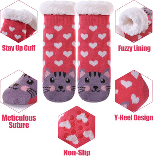 TRUEHAN Kids Girls Boys Slipper Socks Soft Thick Cozy Fuzzy Animal Anti-Slip Winter Thermal Christmas Socks Indoor