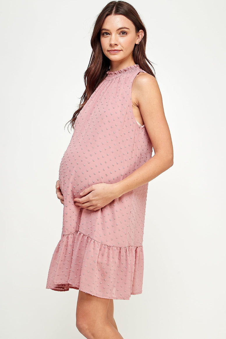 Womens Sleeveless Dot Maternity Dress with Ruffles