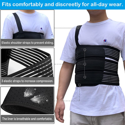 Rib Belt Chest Binder for Broken Injury Ribs, Elastic Rib Brace Compression Support to Reduce Rib Cage Pain, Breathable Chest Protector Wrap for Cracked, Fractured, Dislocated and Post-Surgery Ribs (M