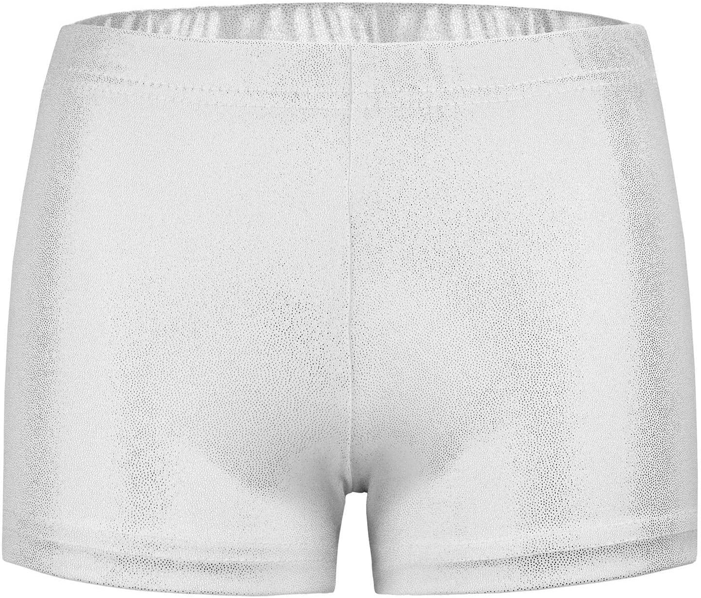 SEAUR - Girls Shorts for Dance Metallic Shiny Ballet Dance Shorts Stretch Slim Fit Athletic Gymnastics Short Performance Hot Pants for Ages 3-12