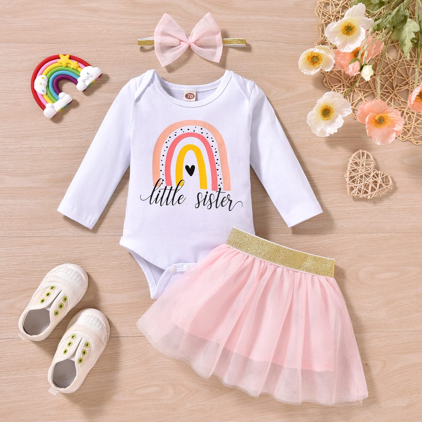 Big Sister Little Sister Matching Outfits Long Sleeve Toddler Girl T-Shirt/Baby Girl Romper With Tutu Skirt Set, for 0-3 Months