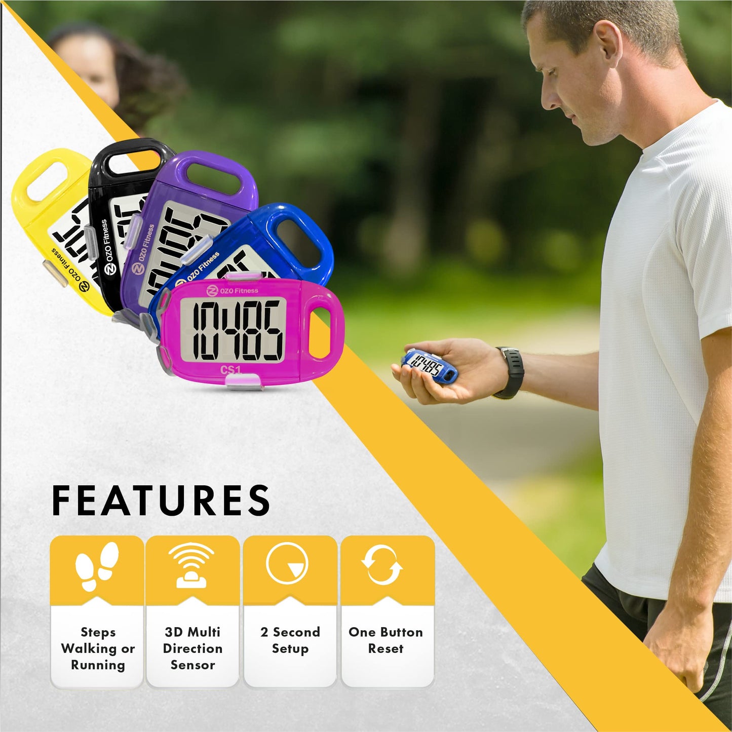 OZO Fitness CS1 Easy Pedometer for Walking | Step Counter with Large Display and Lanyard