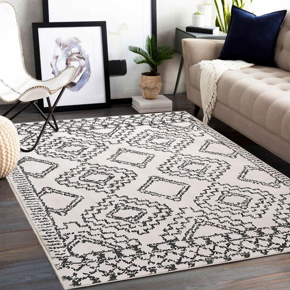 Leesentec Moroccan Area Rugs Living Room Rugs Modern Abstract Rug Geometric Carpet Non-slip Short Pile Rug Large Rugs for Living Room Soft Bedroom Area Rug (Ivory/Black, 120 x 160 cm)