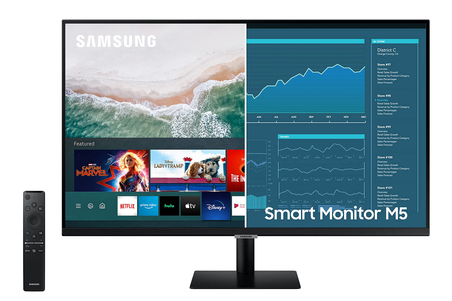 SAMSUNG M5 Series 27-Inch FHD 1080p Smart Monitor & Streaming TV (Tuner-Free), Netflix, HBO, Prime Video, & More, Apple Airplay, Bluetooth, Built-in Speakers, Remote Included (LS27AM500NNXZA)