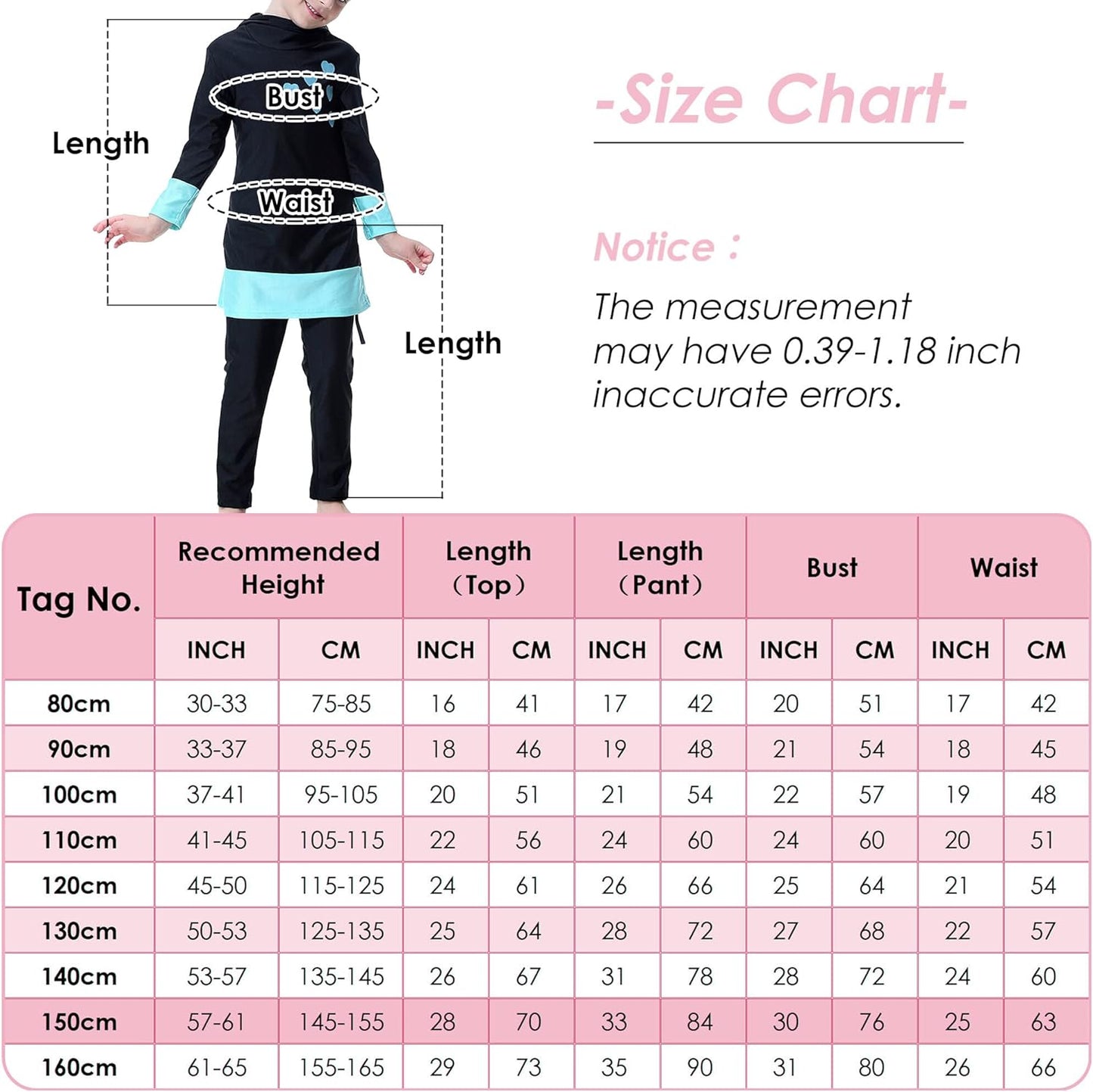 Maeau Muslim Swimsuit for Kids Girls Full Cover Islamic Bathing Suit Hijab Burkini Swimwear