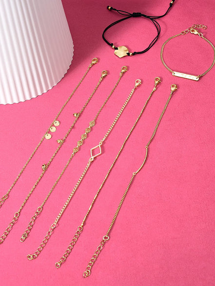 Zaveri Pearls Set Of 8 Gold & Rose Contemporary Bracelets-ZPFK10548