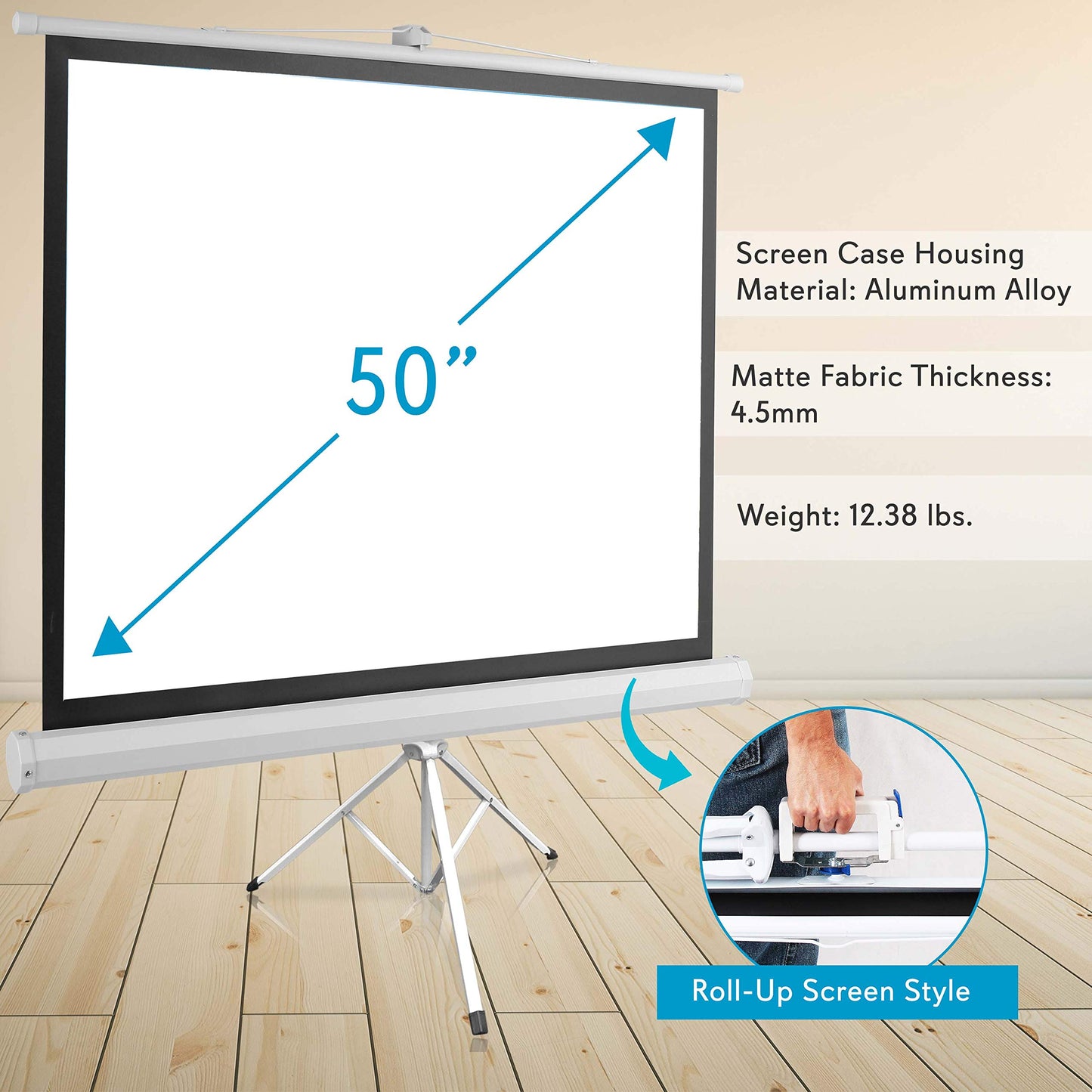 Portable Projector Screen Tripod Stand - Mobile Projection Screen Lightweight Carry & Durable Easy Pull Assemble System for Schools Meeting Conference Indoor Outdoor Use 50 Inch - Pyle PRJTP52