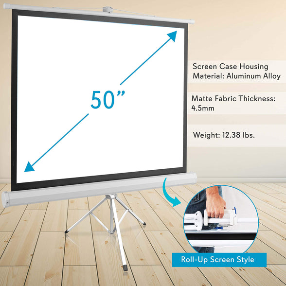 حامل شاشة جهاز عرض محمول ثلاثي القوائم-شاشة عرض متنقلة خفيفة الوزن تحمل ودائم نظام تجميع سهل السحب للمدارس اجتماع مؤتمر داخلي خارجي استخدام 50 بوصة-Pyle PRJTP52