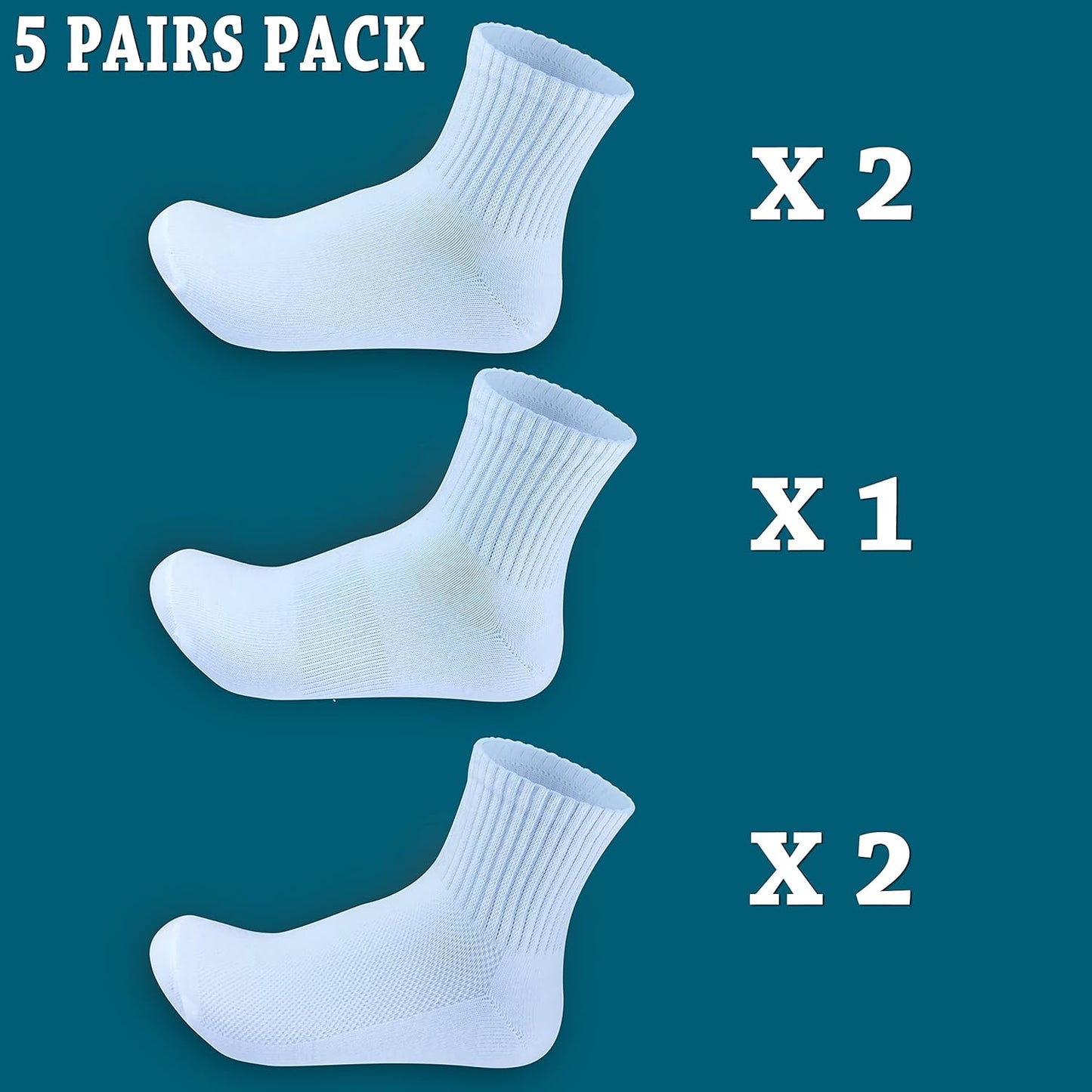 Girls White Short Crew - Comfort Welt Socks 5 Pairs Pack