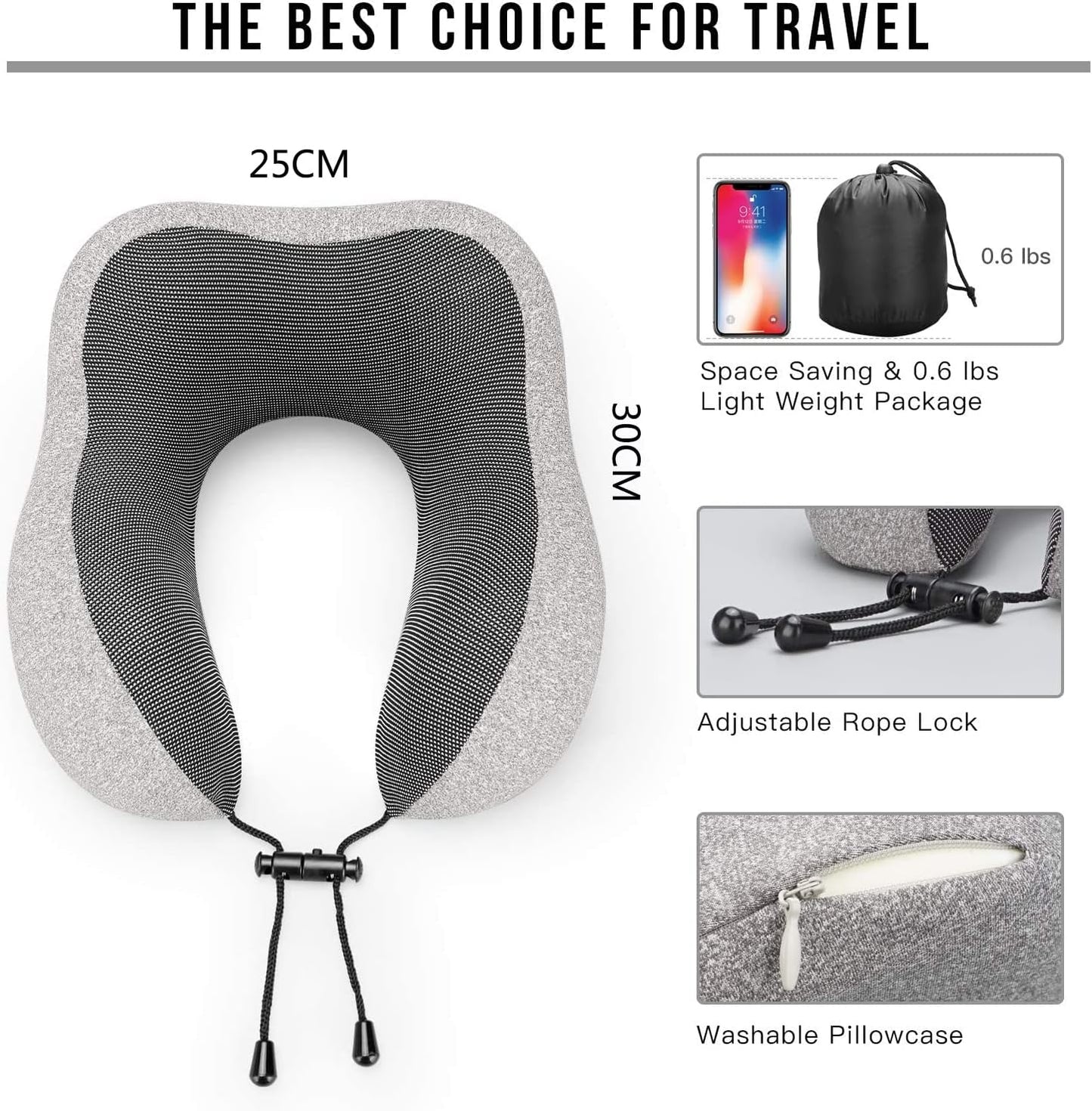 THMINS Travel Pillow,For Sleeping Airplane, Neck Pillow for Travel Accessories,U Shaped Neck Support Comfortable & Breathable Cover, Airplane Travel Kit with 3D Eye Masks, Earplugs, and Luxury Bag…